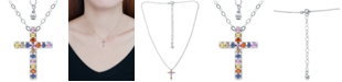 Giani Bernini Rainbow Cubic Zirconia Cross Pendant Necklace, 16" + 2" extender, Created for Macy's